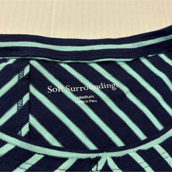 Soft Surroundings Pima Cotton Indra Blue Striped Short Sleeve Tee Medium Boho - Picture 8 of 12